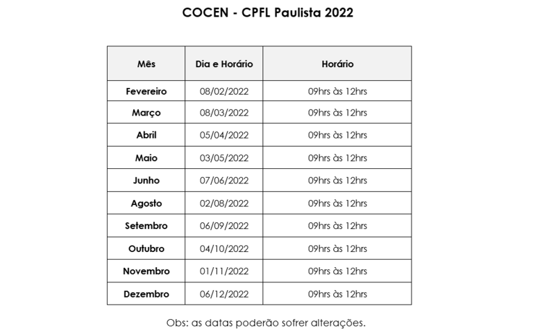 Calendario Reuniao Paulista 2022